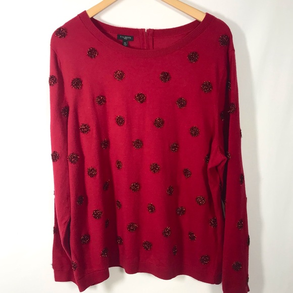 Talbots Christmas Red Tinsel Polka Dot Long Sleeve Plus Sweater 3X - Picture 1 of 10